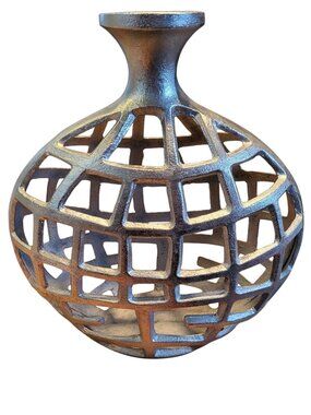 Cage Vase Brass/Cast Aluminum Metal Decor Ornamental 12" Tall Melissa Zappitelli